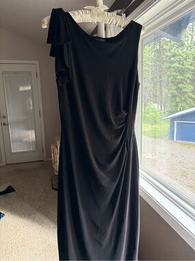 Ralph Lauren Black Sleeveless high Neck Midi Dress with fall over bow